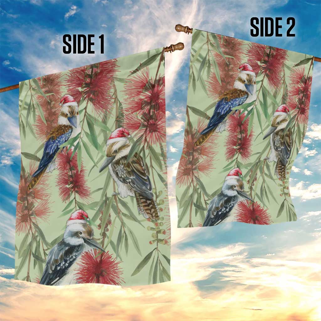 Australia Christmas Garden Flag Kookaburra Santa on Callistemon - Pastel - Vibe Hoodie Shop