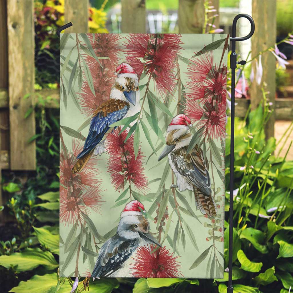 Australia Christmas Garden Flag Kookaburra Santa on Callistemon - Pastel - Vibe Hoodie Shop