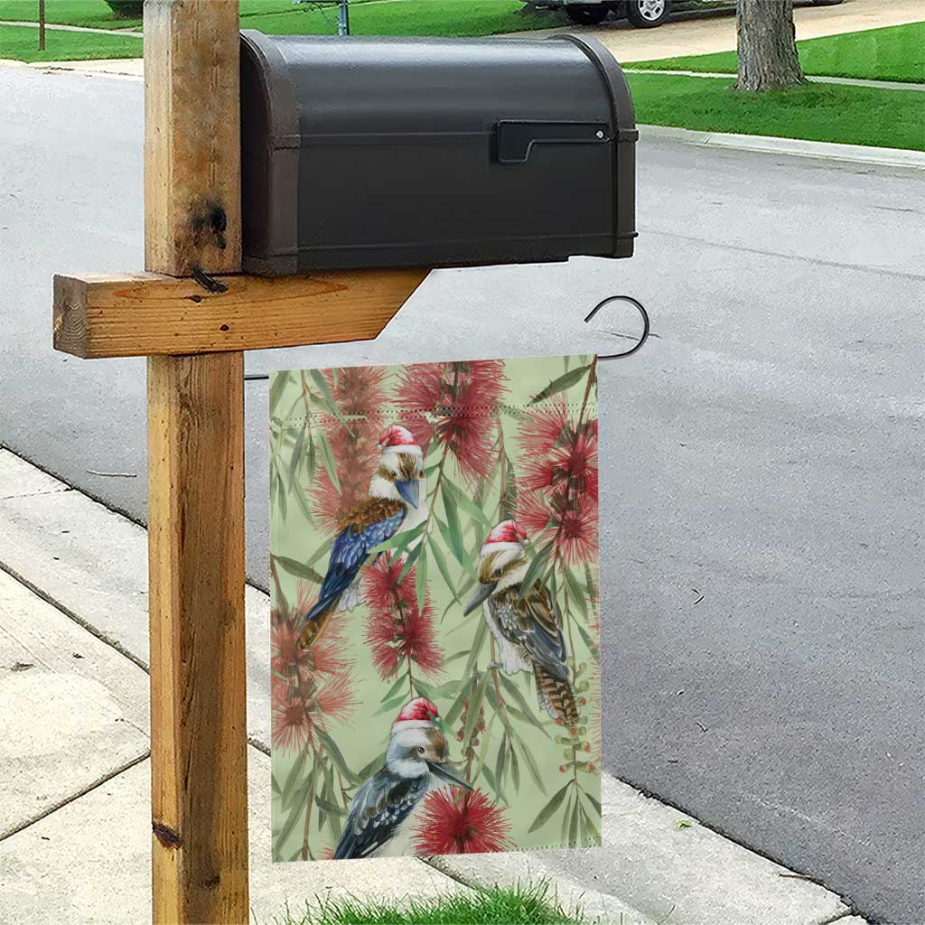 Australia Christmas Garden Flag Kookaburra Santa on Callistemon - Pastel - Vibe Hoodie Shop