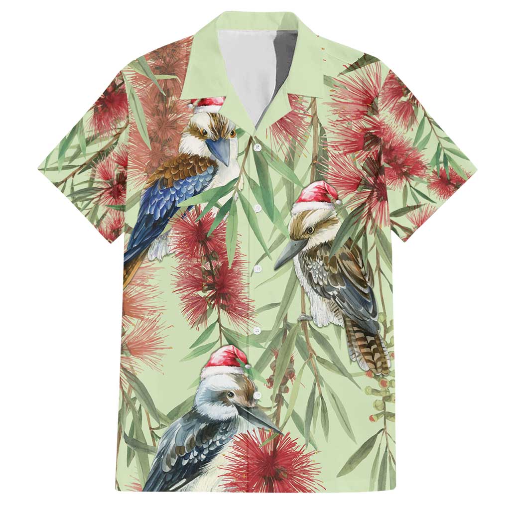 Australia Christmas Hawaiian Shirt Kookaburra Santa on Callistemon - Pastel - Vibe Hoodie Shop