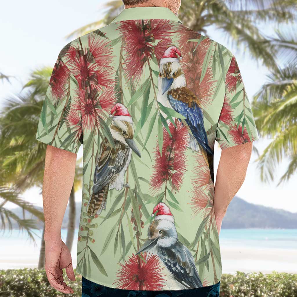 Australia Christmas Hawaiian Shirt Kookaburra Santa on Callistemon - Pastel - Vibe Hoodie Shop