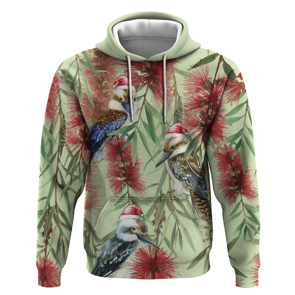 Australia Christmas Hoodie Kookaburra Santa on Callistemon - Pastel LT7 - Vibe Hoodie Shop
