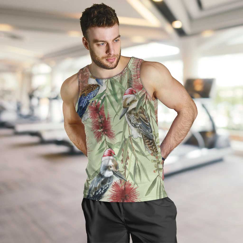 Australia Christmas Men Tank Top Kookaburra Santa on Callistemon - Pastel - Vibe Hoodie Shop