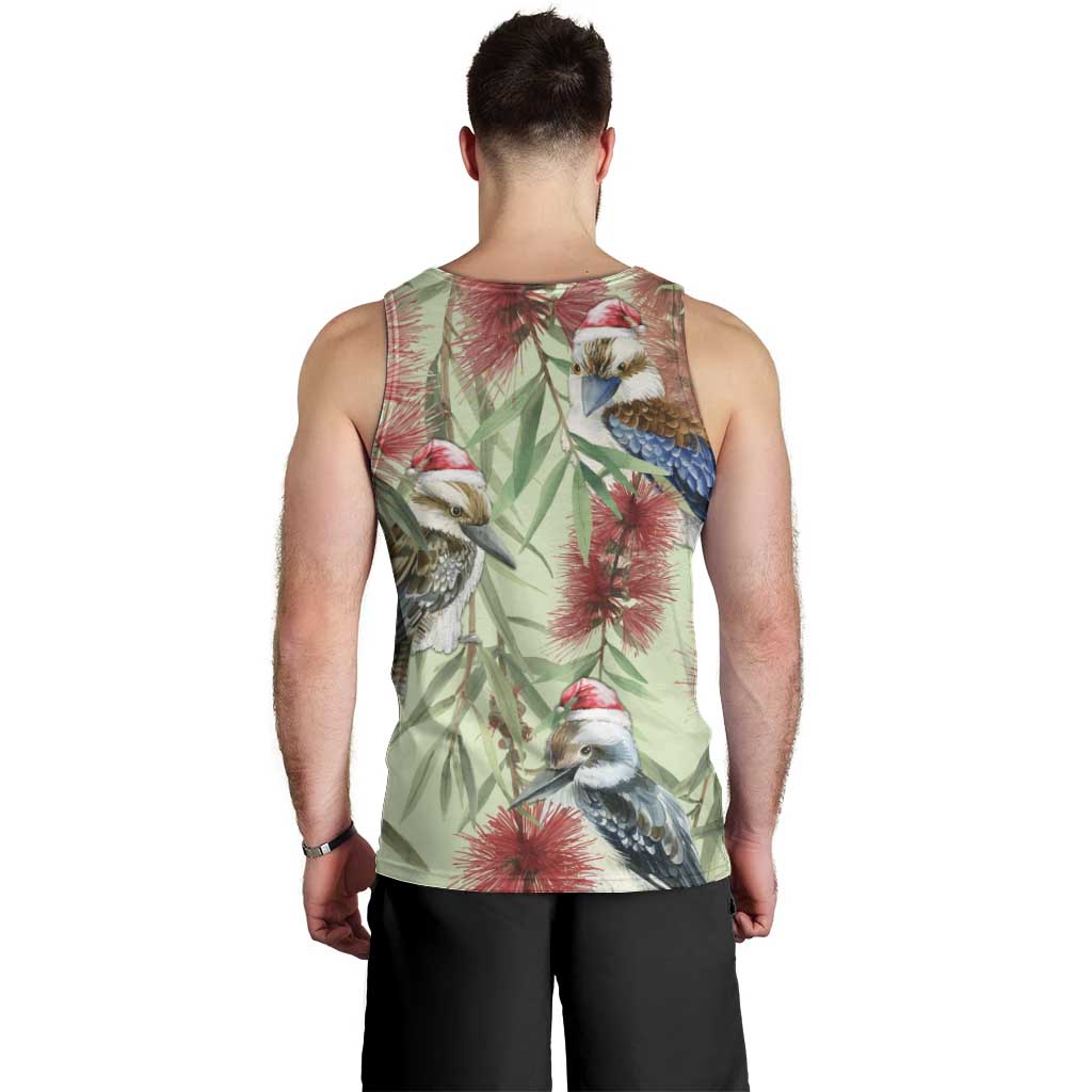 Australia Christmas Men Tank Top Kookaburra Santa on Callistemon - Pastel - Vibe Hoodie Shop