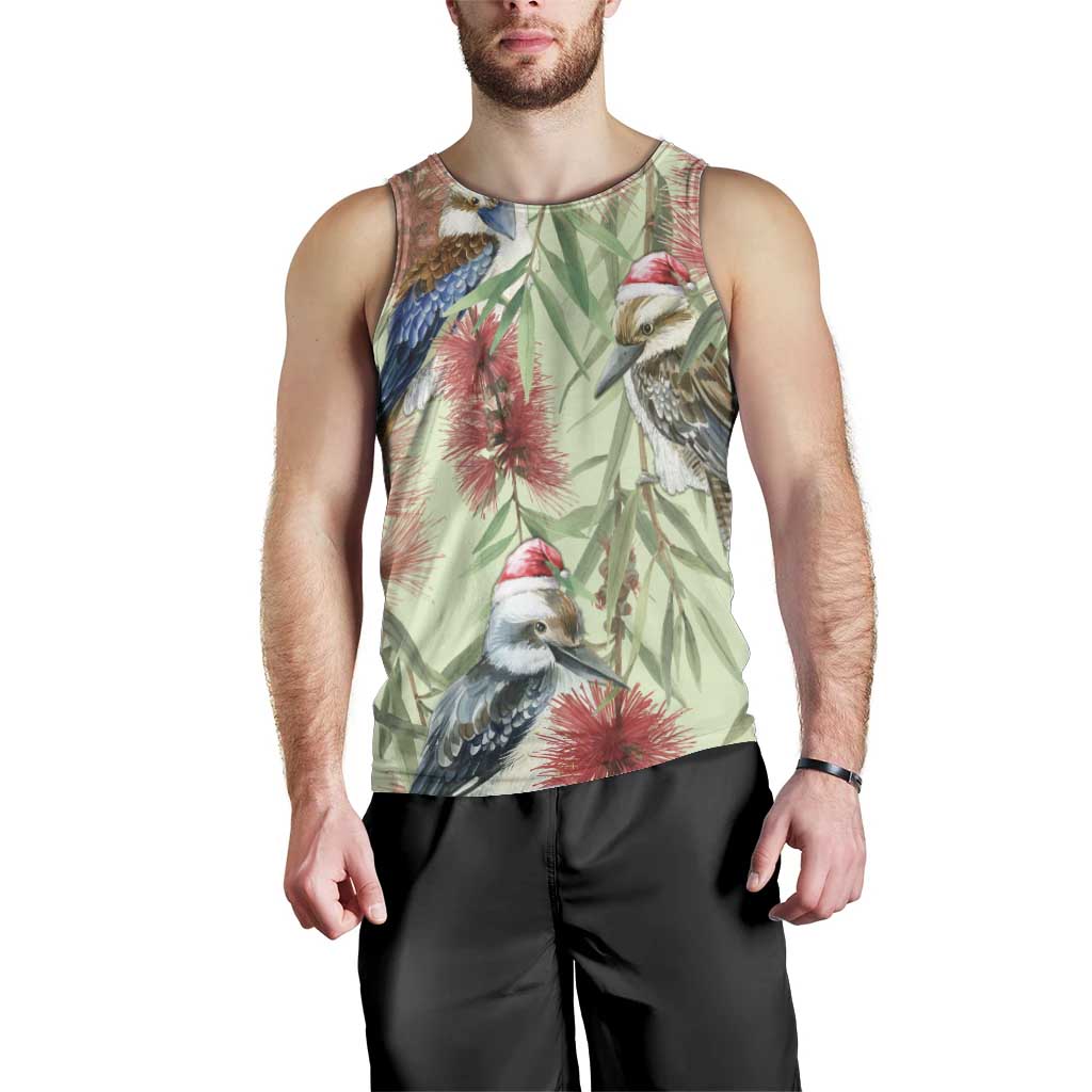 Australia Christmas Men Tank Top Kookaburra Santa on Callistemon - Pastel - Vibe Hoodie Shop