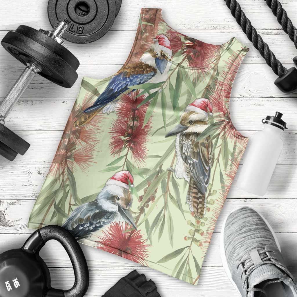 Australia Christmas Men Tank Top Kookaburra Santa on Callistemon - Pastel - Vibe Hoodie Shop