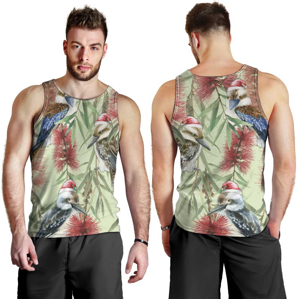 Australia Christmas Men Tank Top Kookaburra Santa on Callistemon - Pastel - Vibe Hoodie Shop