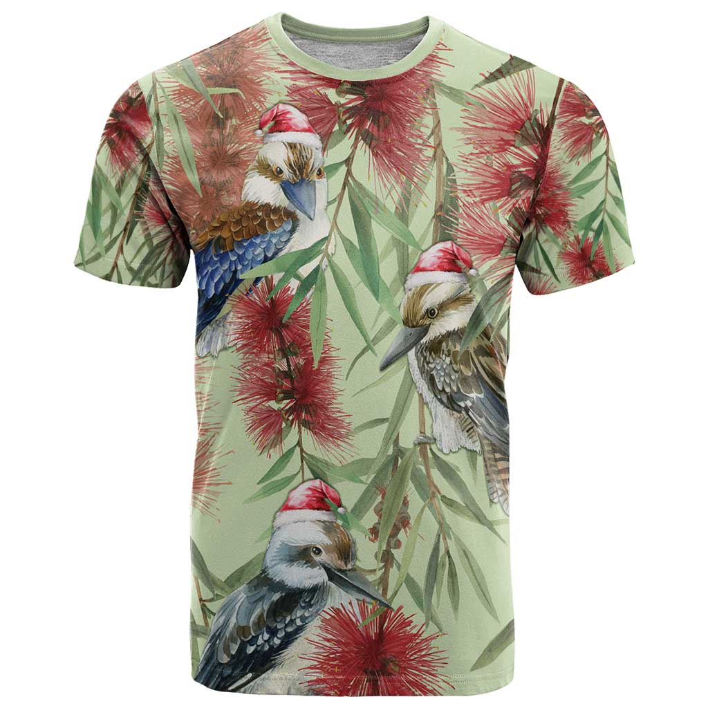 Australia Christmas T Shirt Kookaburra Santa on Callistemon - Pastel - Vibe Hoodie Shop