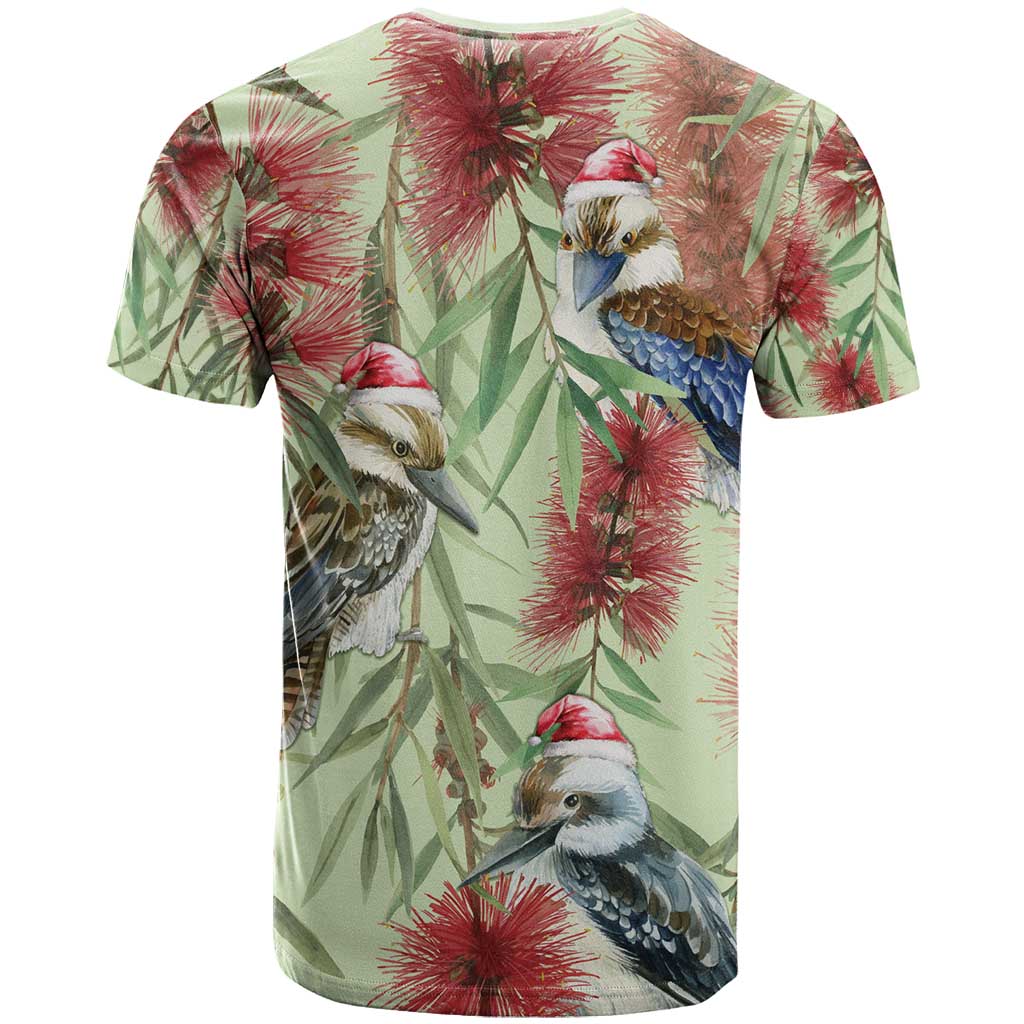 Australia Christmas T Shirt Kookaburra Santa on Callistemon - Pastel - Vibe Hoodie Shop