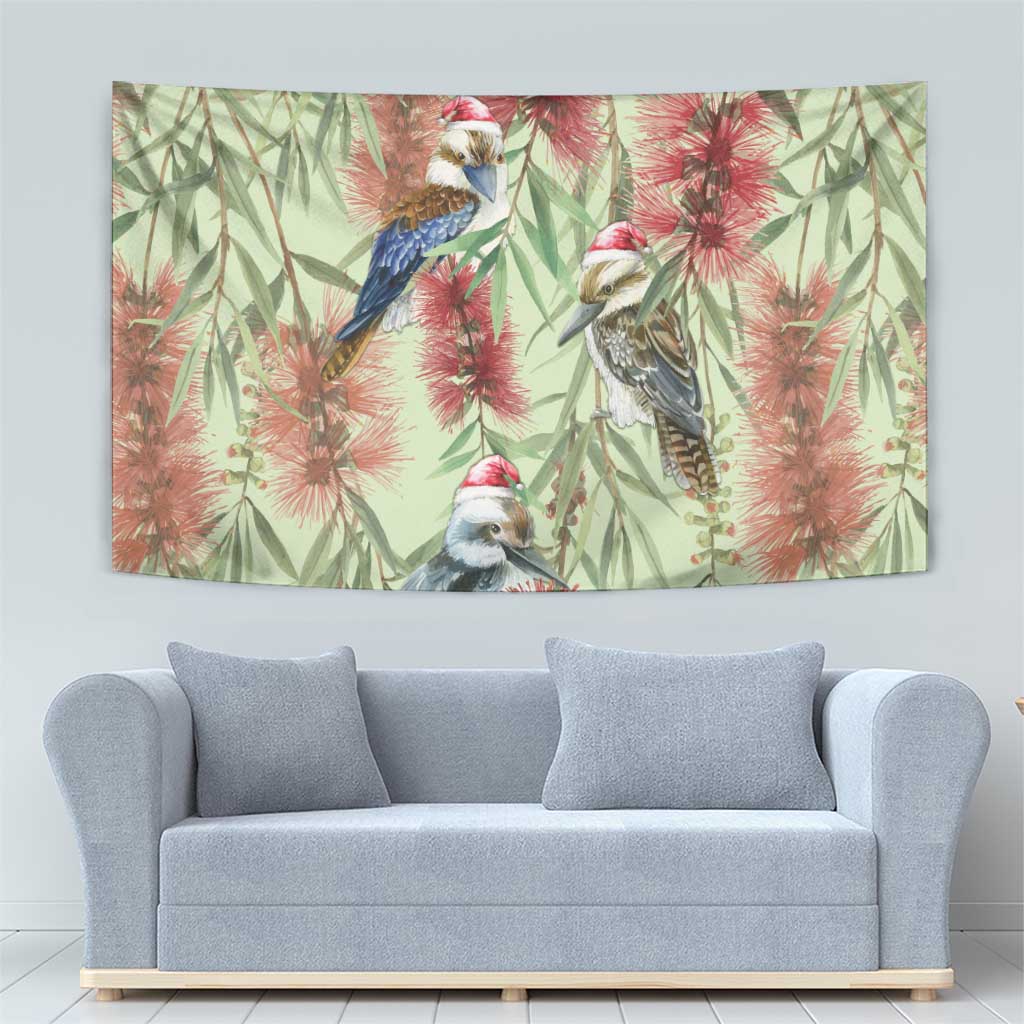 Australia Christmas Tapestry Kookaburra Santa on Callistemon - Pastel - Vibe Hoodie Shop