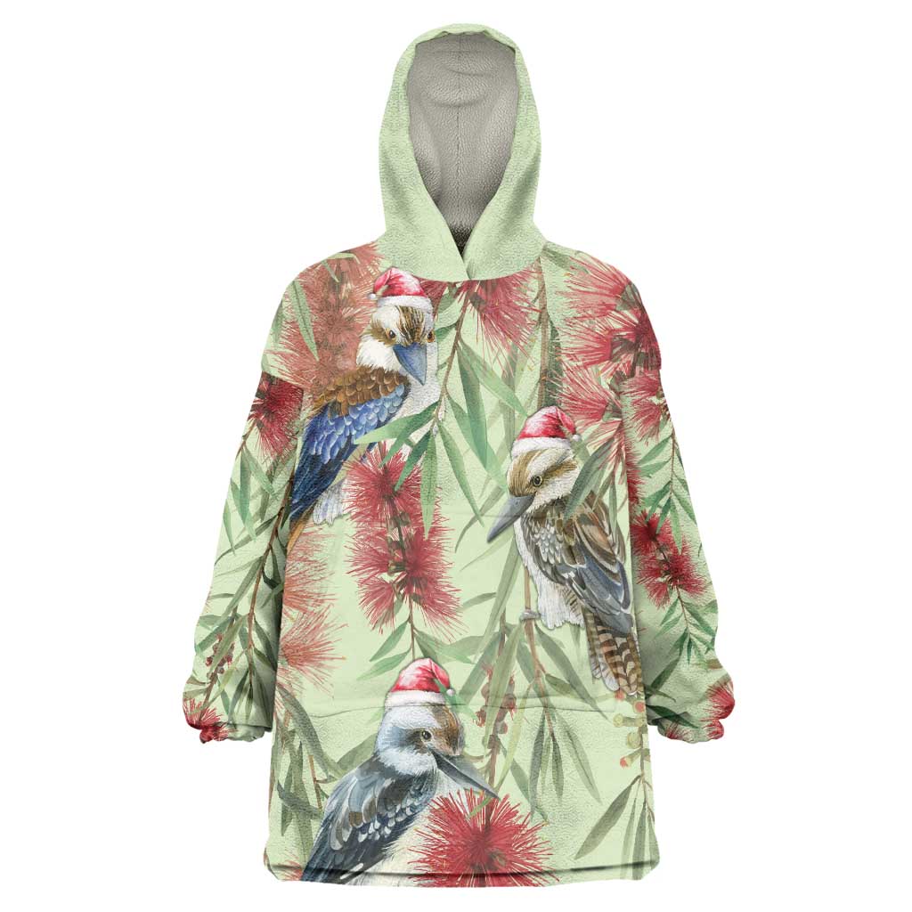 Australia Christmas Wearable Blanket Hoodie Kookaburra Santa on Callistemon - Pastel - Vibe Hoodie Shop