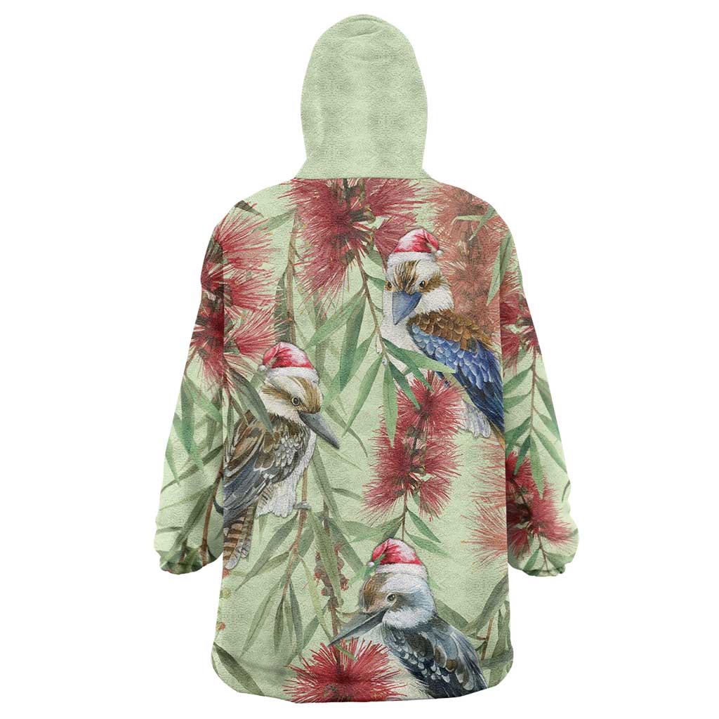 Australia Christmas Wearable Blanket Hoodie Kookaburra Santa on Callistemon - Pastel - Vibe Hoodie Shop