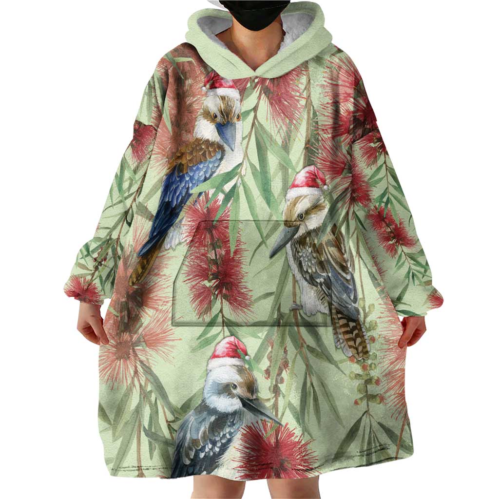 Australia Christmas Wearable Blanket Hoodie Kookaburra Santa on Callistemon - Pastel - Vibe Hoodie Shop