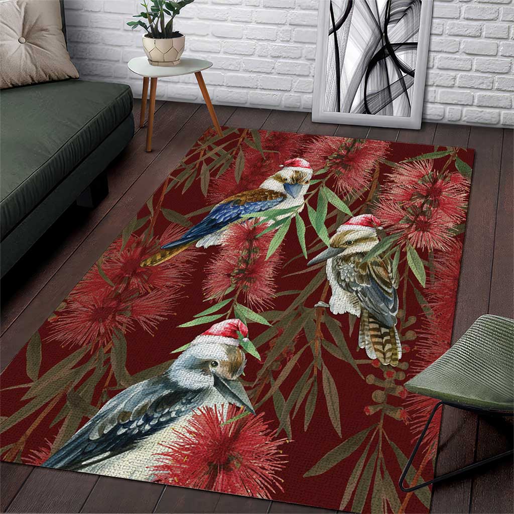 Australia Christmas Area Rug Kookaburra Santa on Red Bottlebrush - Vibe Hoodie Shop