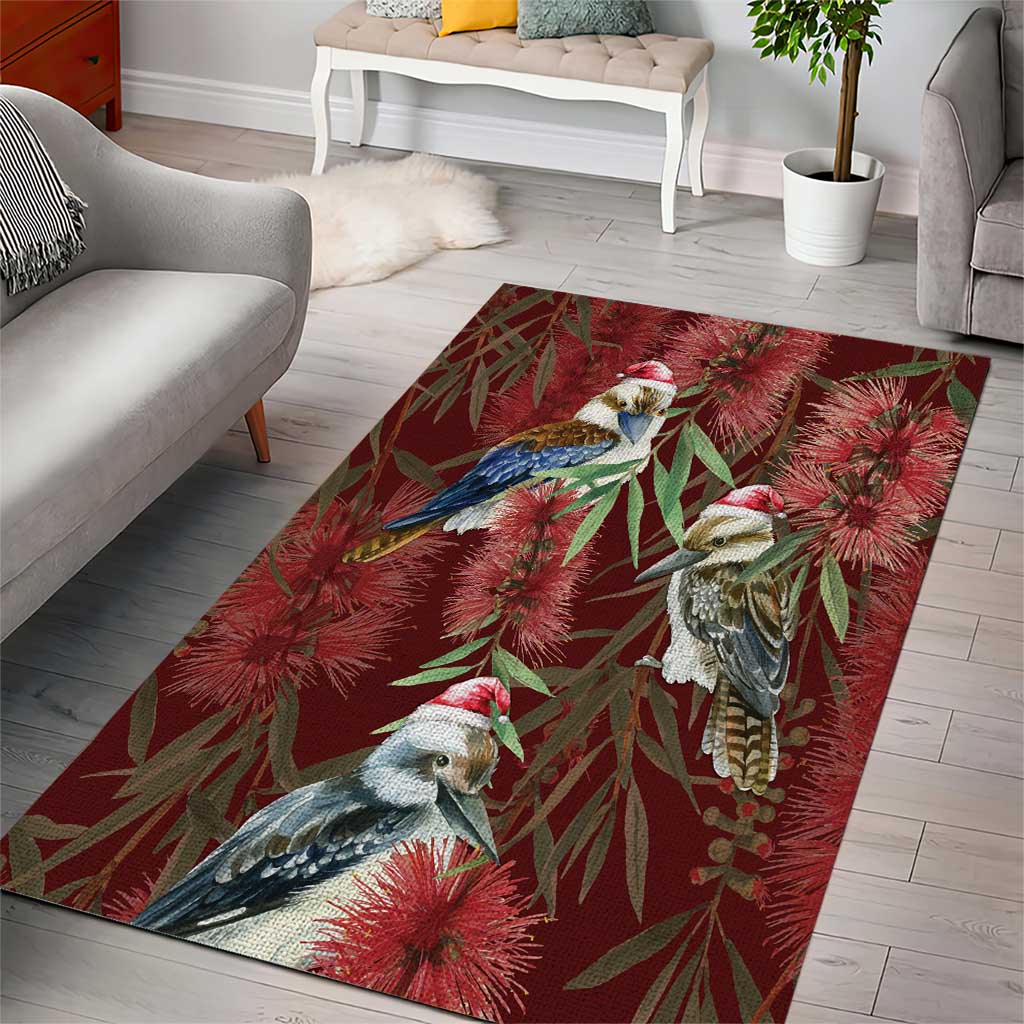 Australia Christmas Area Rug Kookaburra Santa on Red Bottlebrush - Vibe Hoodie Shop