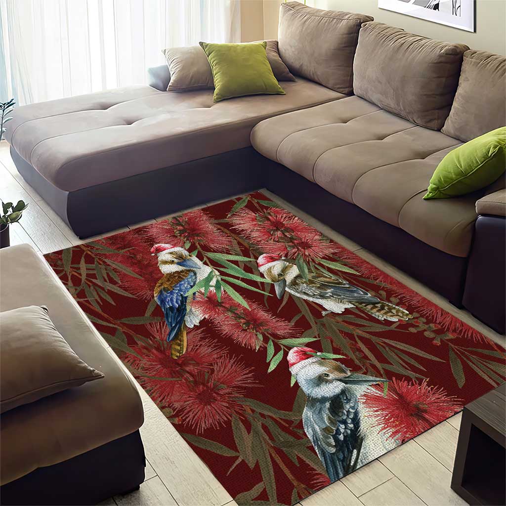 Australia Christmas Area Rug Kookaburra Santa on Red Bottlebrush - Vibe Hoodie Shop