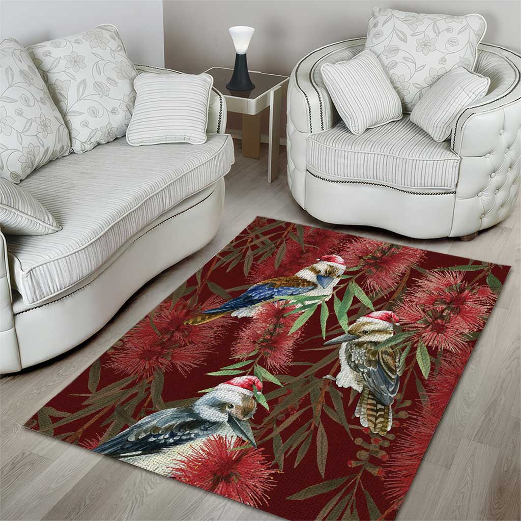 Australia Christmas Area Rug Kookaburra Santa on Red Bottlebrush - Vibe Hoodie Shop