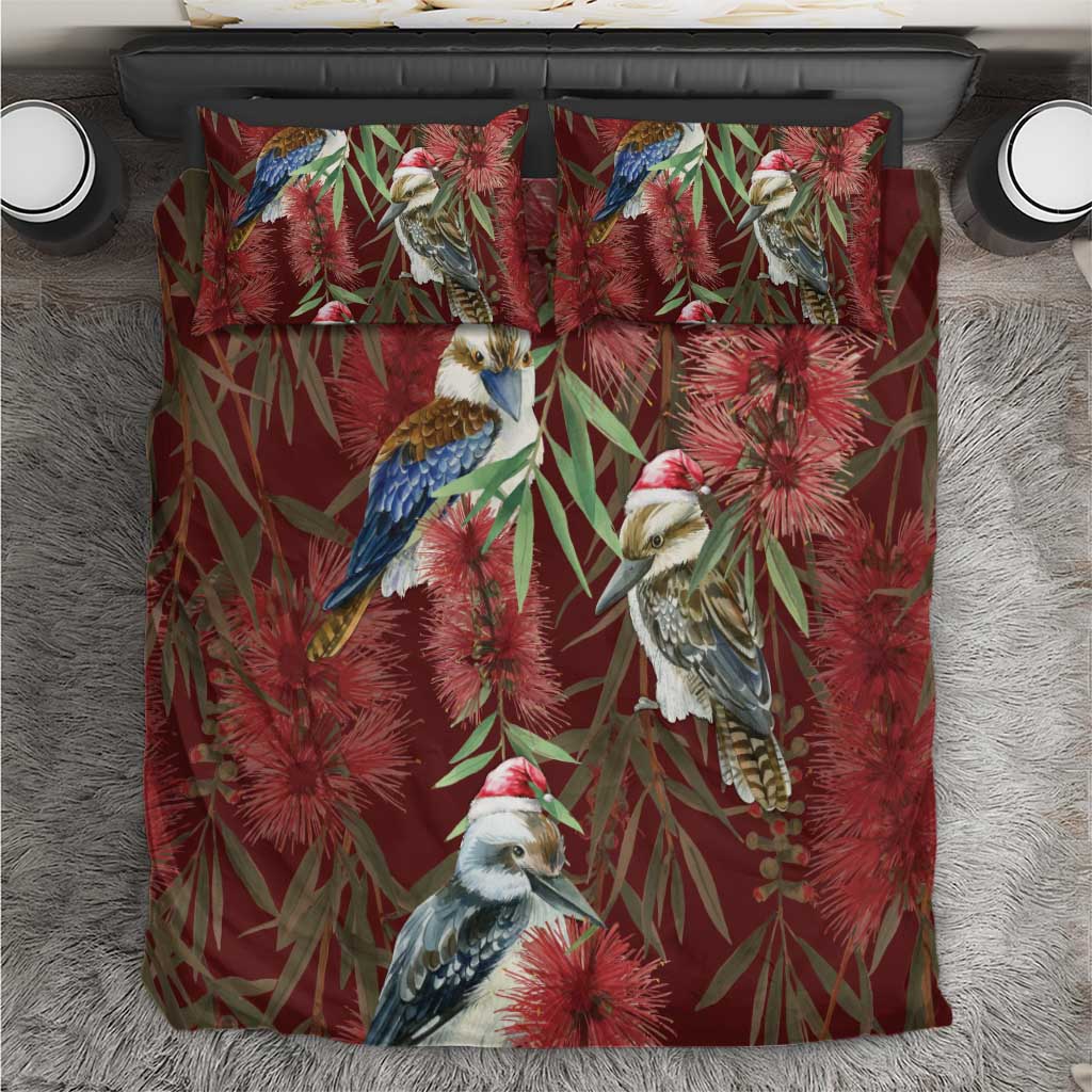 Australia Christmas Bedding Set Kookaburra Santa on Red Bottlebrush - Vibe Hoodie Shop