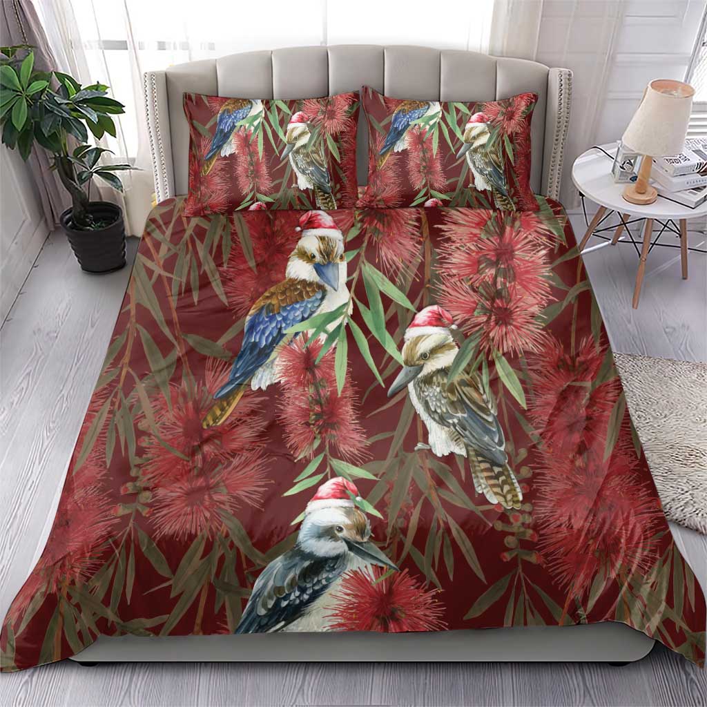 Australia Christmas Bedding Set Kookaburra Santa on Red Bottlebrush - Vibe Hoodie Shop