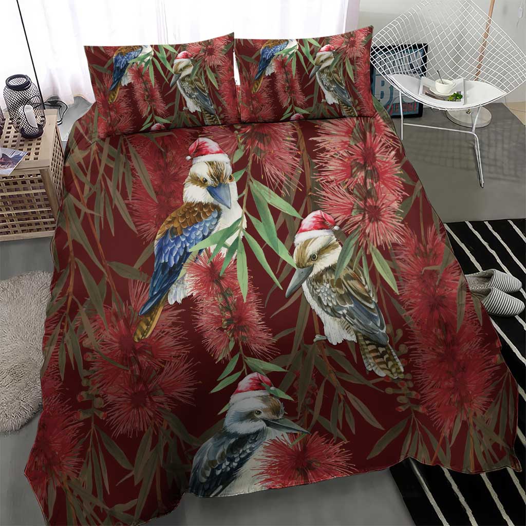 Australia Christmas Bedding Set Kookaburra Santa on Red Bottlebrush - Vibe Hoodie Shop