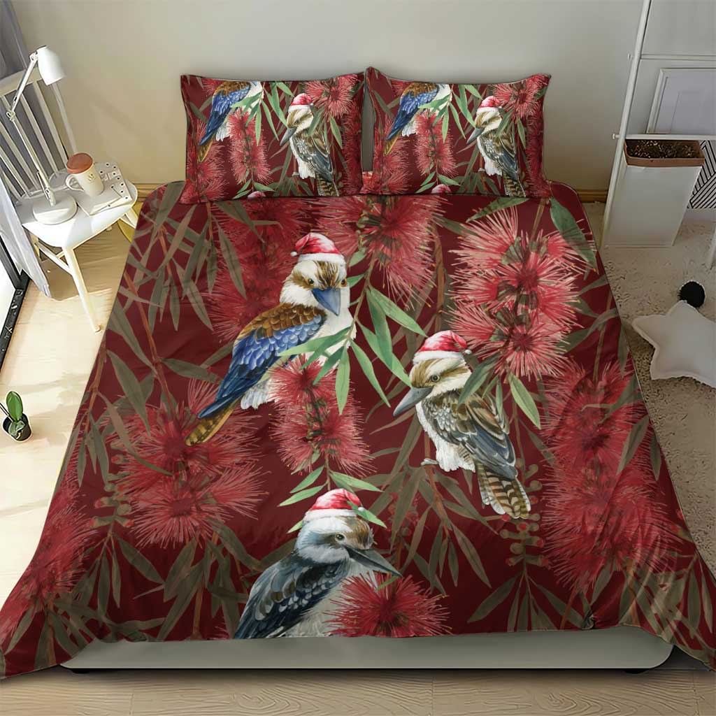 Australia Christmas Bedding Set Kookaburra Santa on Red Bottlebrush - Vibe Hoodie Shop