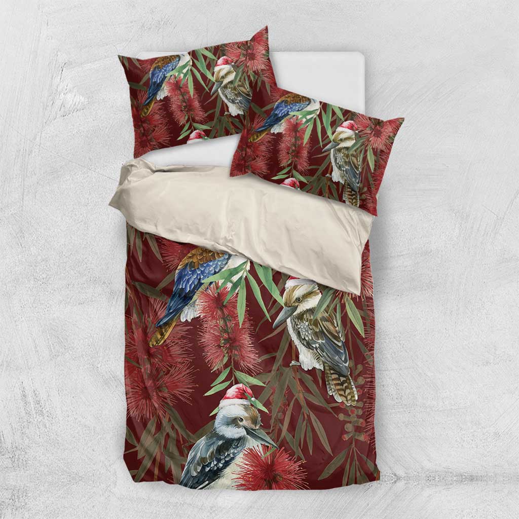 Australia Christmas Bedding Set Kookaburra Santa on Red Bottlebrush - Vibe Hoodie Shop