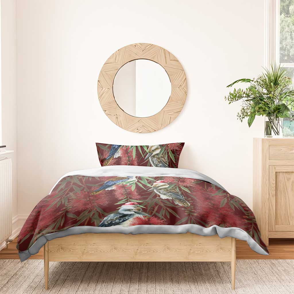 Australia Christmas Bedding Set Kookaburra Santa on Red Bottlebrush - Vibe Hoodie Shop