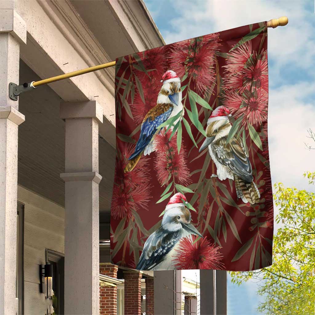 Australia Christmas Garden Flag Kookaburra Santa on Red Bottlebrush - Vibe Hoodie Shop
