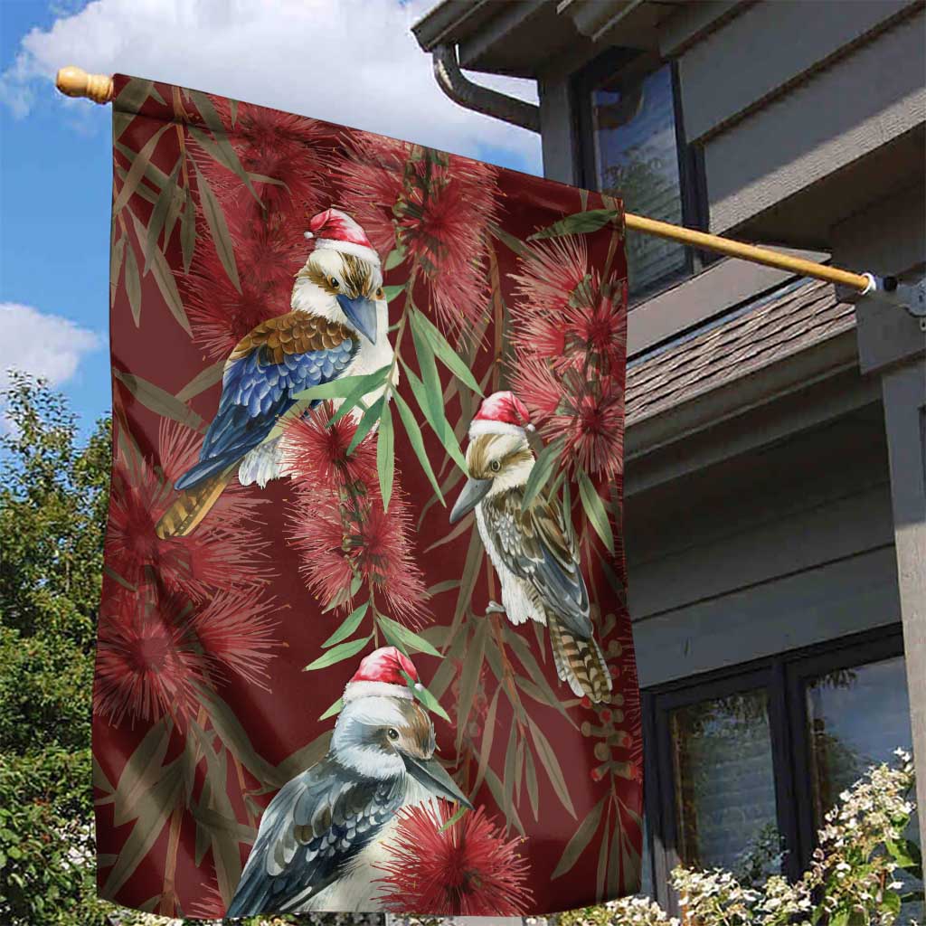 Australia Christmas Garden Flag Kookaburra Santa on Red Bottlebrush - Vibe Hoodie Shop