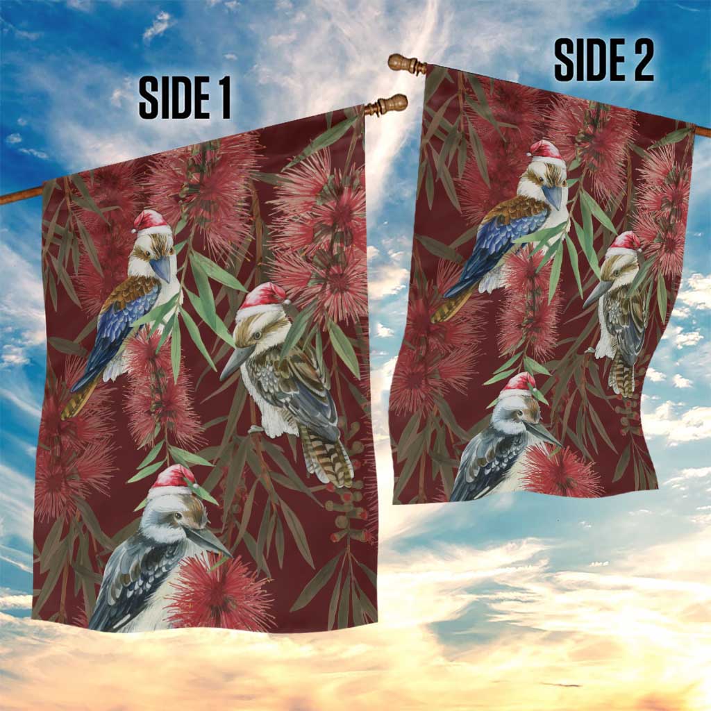 Australia Christmas Garden Flag Kookaburra Santa on Red Bottlebrush - Vibe Hoodie Shop
