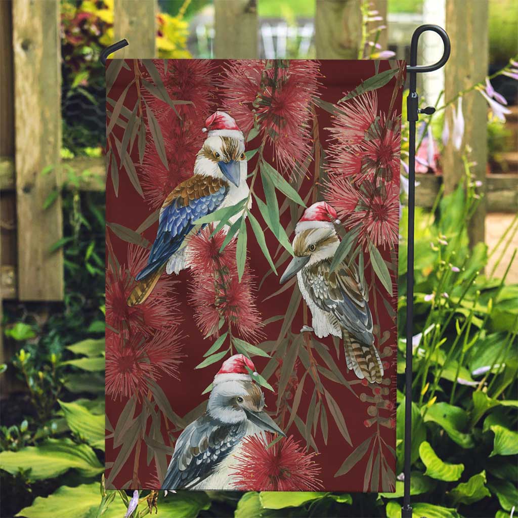 Australia Christmas Garden Flag Kookaburra Santa on Red Bottlebrush - Vibe Hoodie Shop