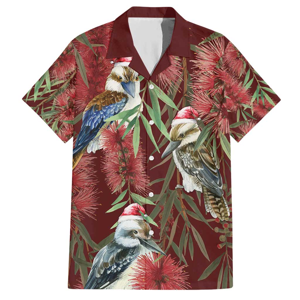 Australia Christmas Hawaiian Shirt Kookaburra Santa on Red Bottlebrush - Vibe Hoodie Shop