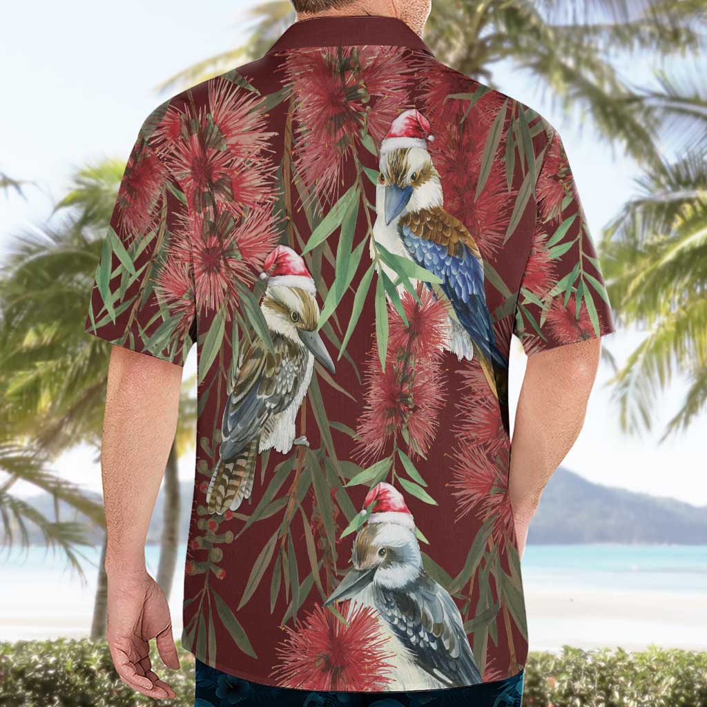 Australia Christmas Hawaiian Shirt Kookaburra Santa on Red Bottlebrush - Vibe Hoodie Shop