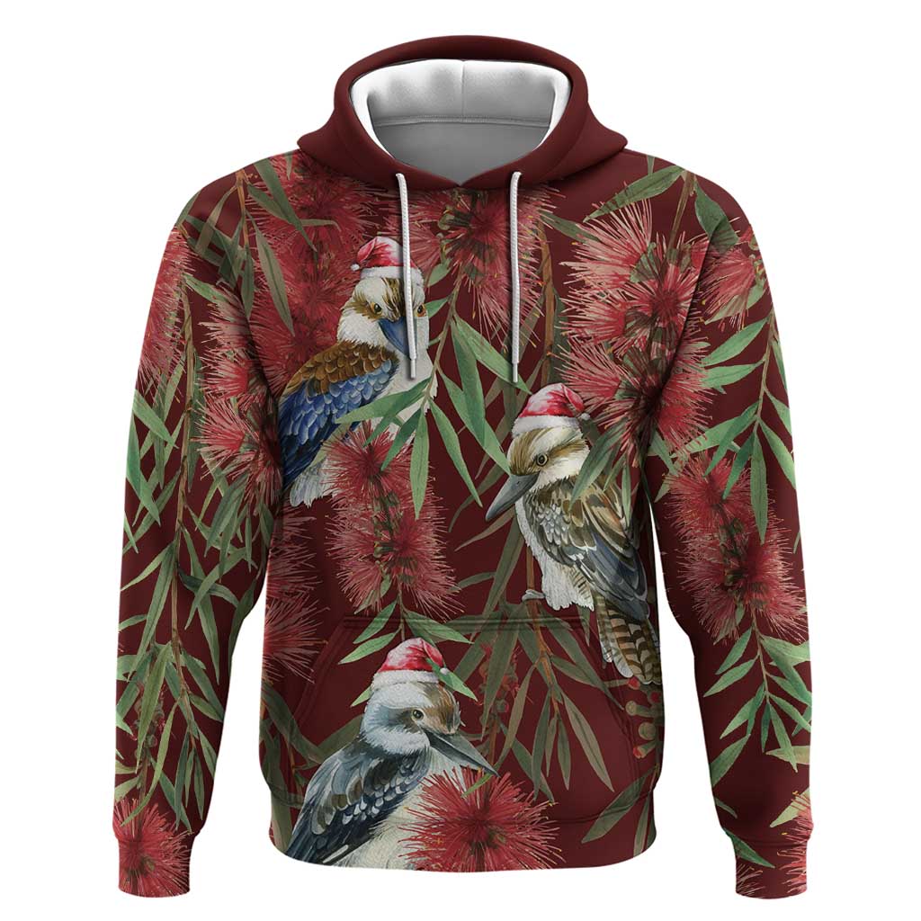 Australia Christmas Hoodie Kookaburra Santa on Red Bottlebrush LT7 - Vibe Hoodie Shop