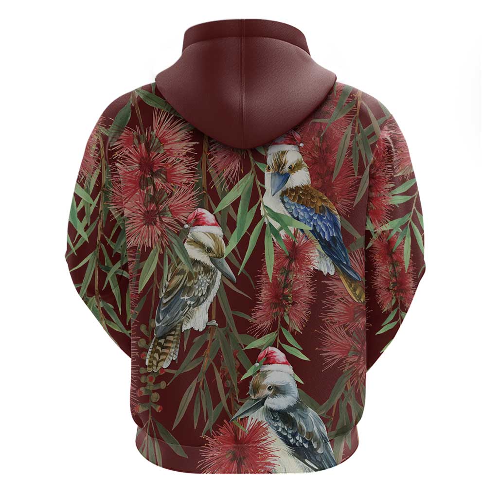 Australia Christmas Hoodie Kookaburra Santa on Red Bottlebrush LT7 - Vibe Hoodie Shop