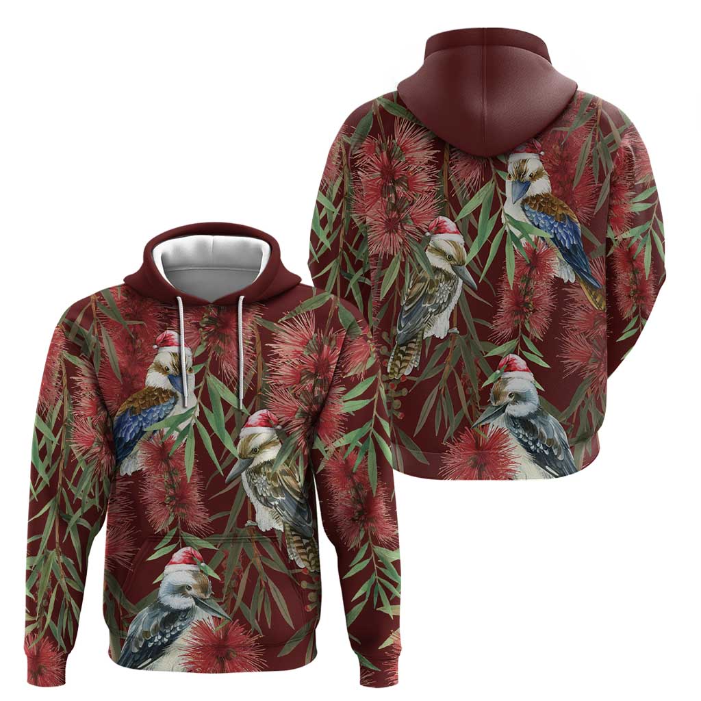 Australia Christmas Hoodie Kookaburra Santa on Red Bottlebrush LT7 - Vibe Hoodie Shop