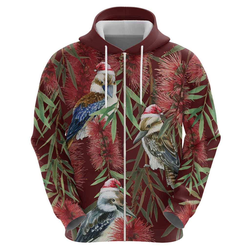 Australia Christmas Hoodie Kookaburra Santa on Red Bottlebrush LT7 - Vibe Hoodie Shop