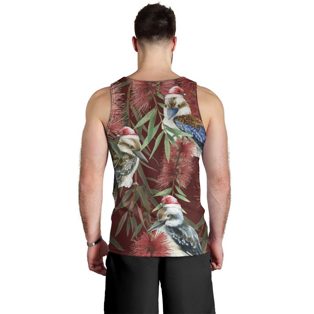 Australia Christmas Men Tank Top Kookaburra Santa on Red Bottlebrush - Vibe Hoodie Shop