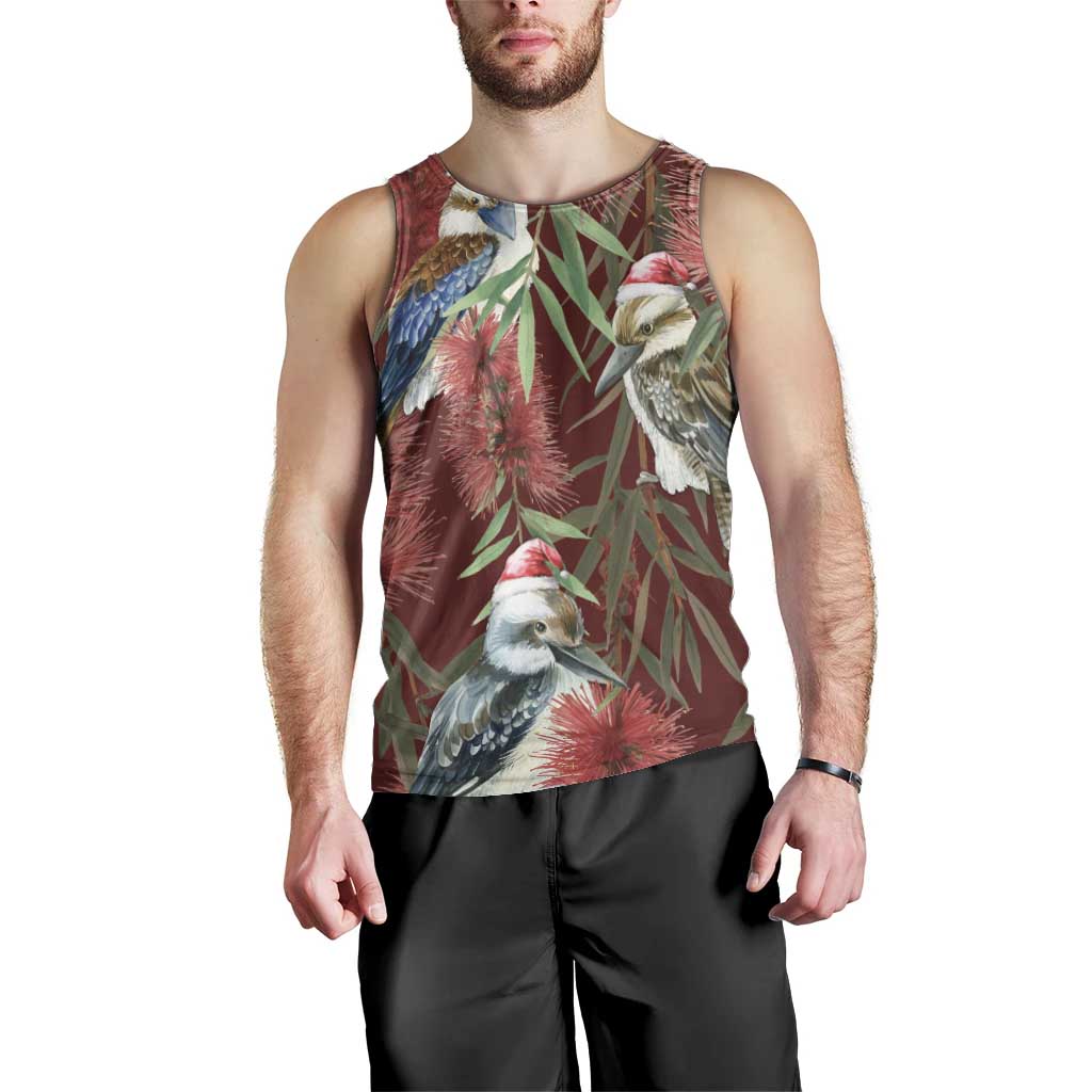 Australia Christmas Men Tank Top Kookaburra Santa on Red Bottlebrush - Vibe Hoodie Shop
