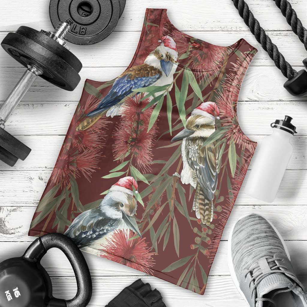 Australia Christmas Men Tank Top Kookaburra Santa on Red Bottlebrush - Vibe Hoodie Shop