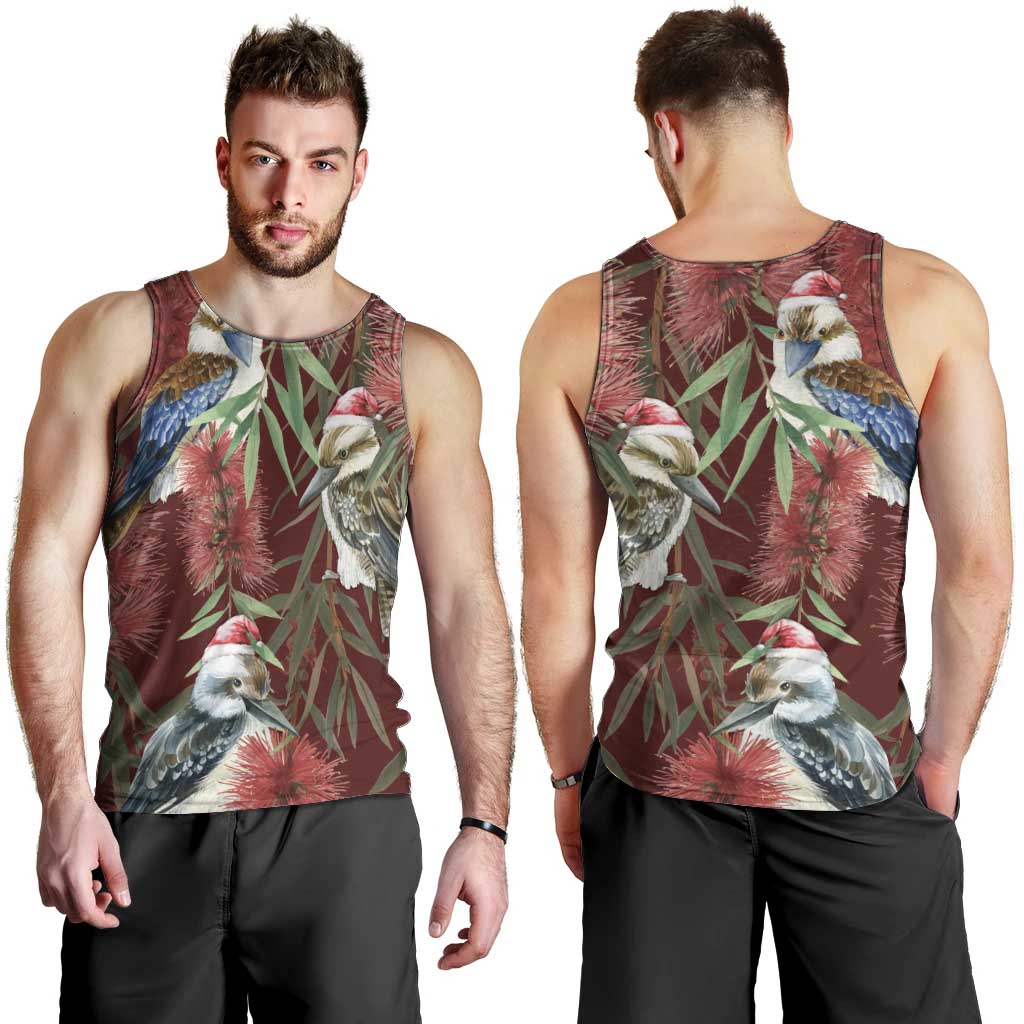 Australia Christmas Men Tank Top Kookaburra Santa on Red Bottlebrush - Vibe Hoodie Shop
