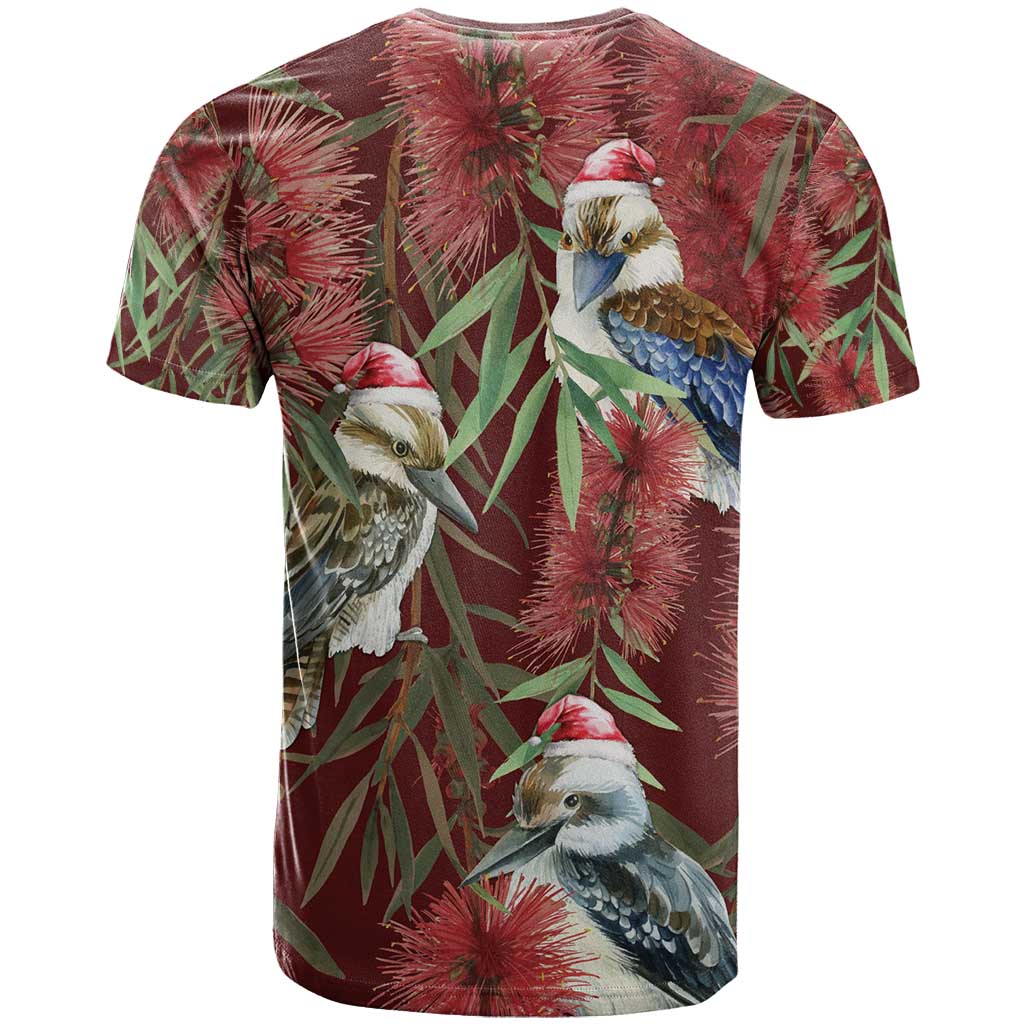 Australia Christmas T Shirt Kookaburra Santa on Red Bottlebrush - Vibe Hoodie Shop