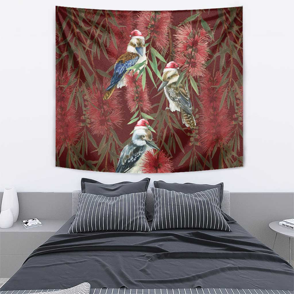 Australia Christmas Tapestry Kookaburra Santa on Red Bottlebrush - Vibe Hoodie Shop