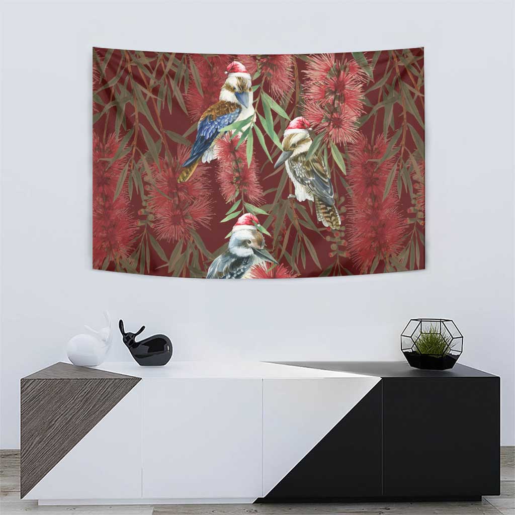 Australia Christmas Tapestry Kookaburra Santa on Red Bottlebrush - Vibe Hoodie Shop