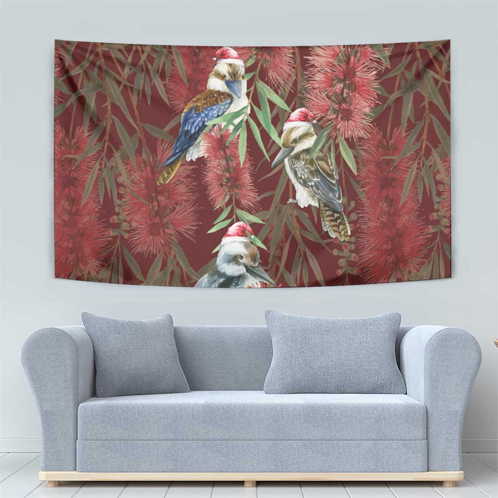 Australia Christmas Tapestry Kookaburra Santa on Red Bottlebrush - Vibe Hoodie Shop