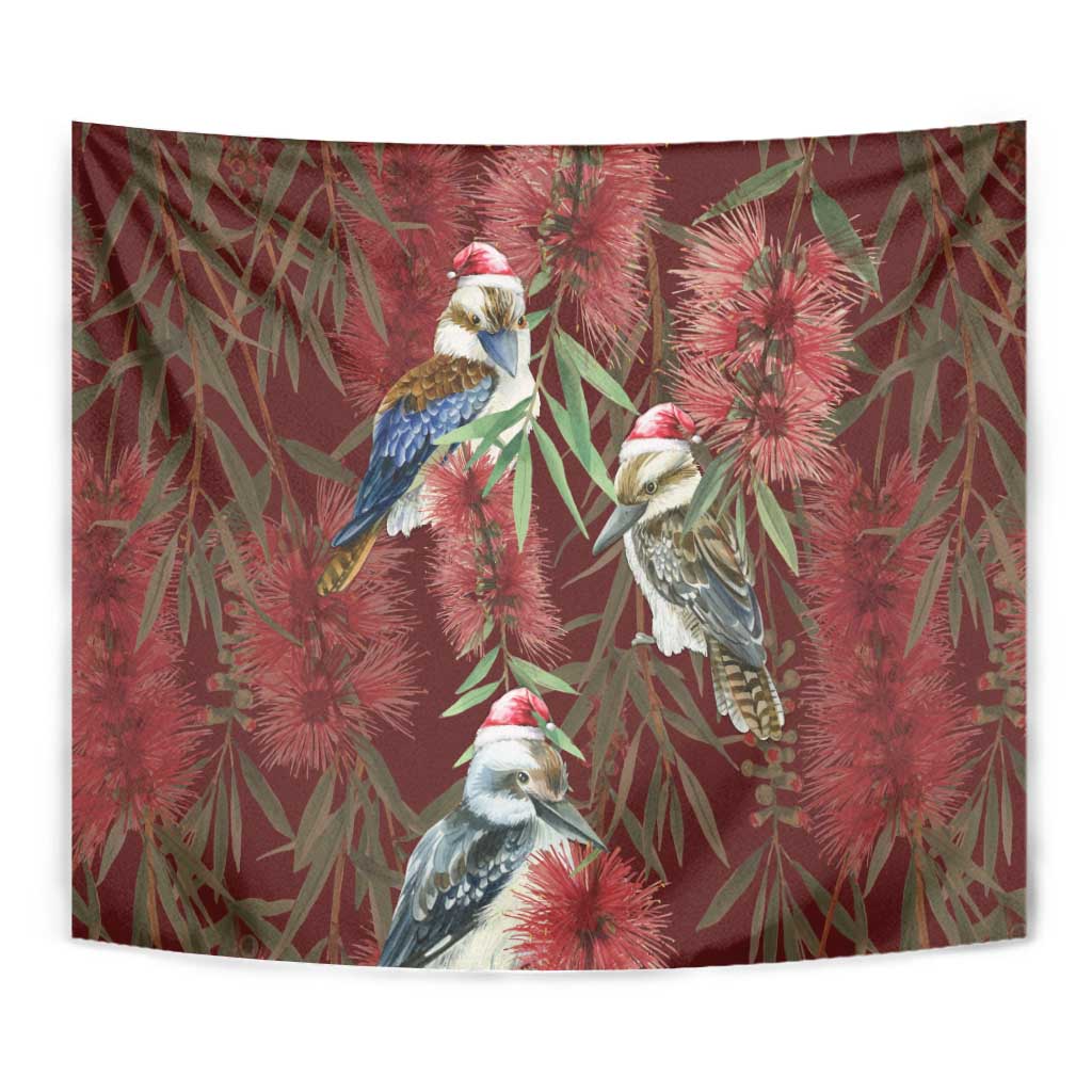 Australia Christmas Tapestry Kookaburra Santa on Red Bottlebrush - Vibe Hoodie Shop