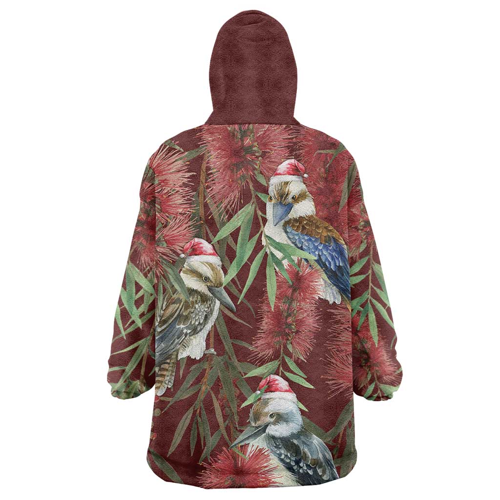 Australia Christmas Wearable Blanket Hoodie Kookaburra Santa on Red Bottlebrush - Vibe Hoodie Shop