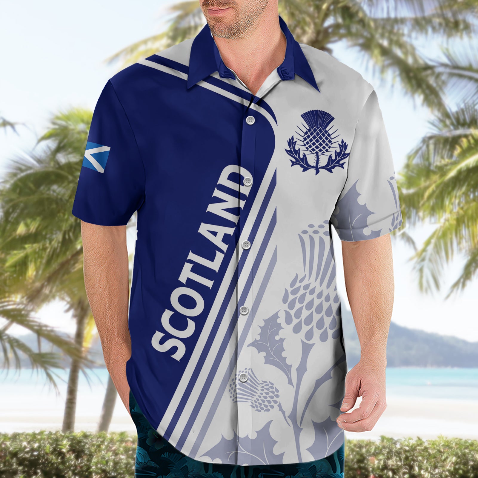 Personalised Scotland Rugby Hawaiian Shirt 2023 World Cup The Thistle - Vibe Hoodie Shop
