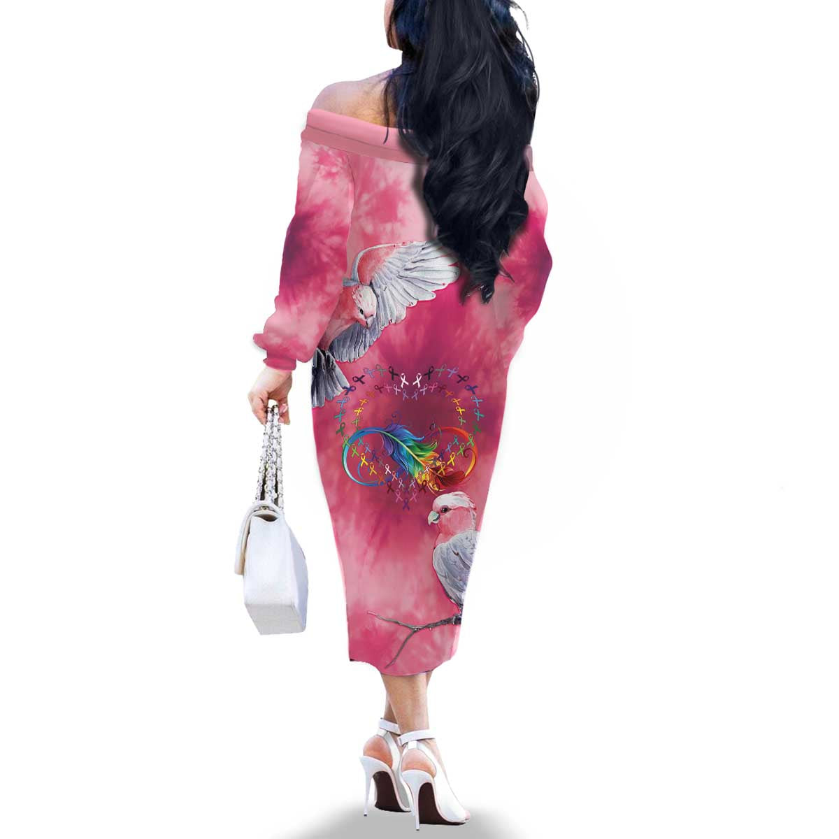 Australia Fight Cancer In All Colors Family Matching Off The Shoulder Long Sleeve Dress and Hawaiian Shirt Galah Pink Tie Dye - Vibe Hoodie