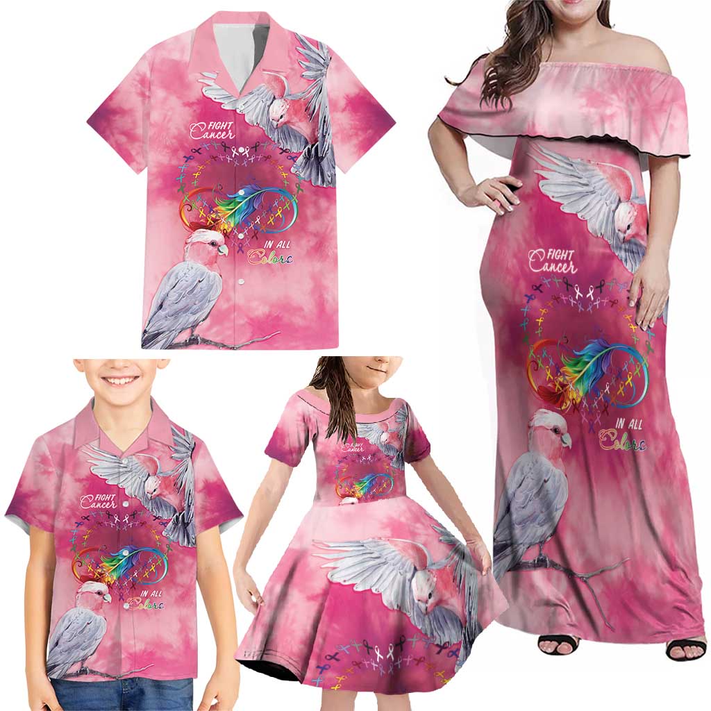 Australia Fight Cancer In All Colors Family Matching Off Shoulder Maxi Dress and Hawaiian Shirt Galah Pink Tie Dye - Vibe Hoodie